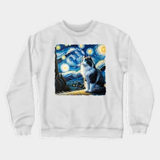 Snowhshoe Starry Night Inspired - Artistic Cat Crewneck Sweatshirt